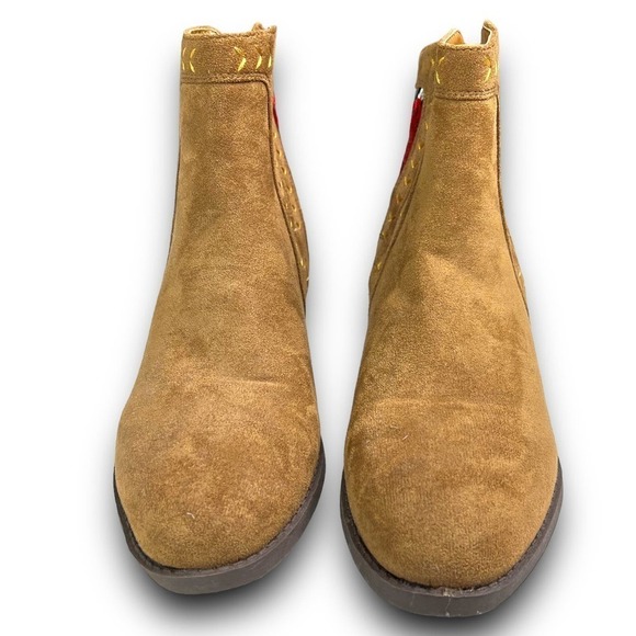 Woman’s Sz 9 Camel Booties Faux Suede Boho Floral Embroidered - Picture 4 of 10